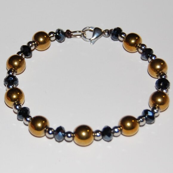 Golden Balls Bracelet,Clasp Closure Bracelet,Golden and Glass Beaded Bracelet - Picture 2 of 2